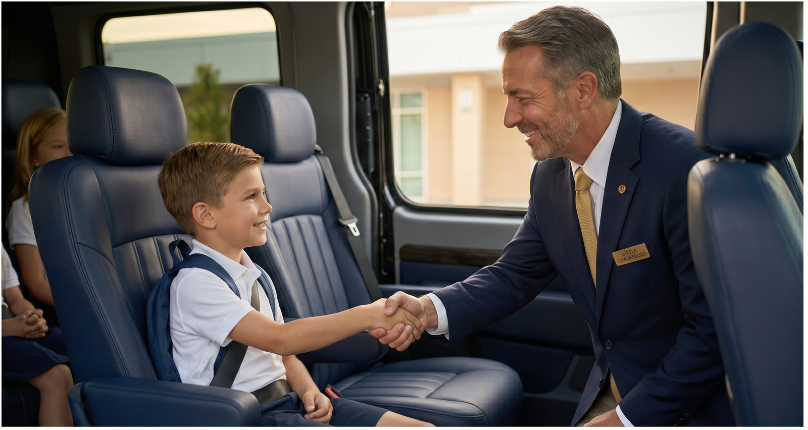 Chauffeur greeting school child politely